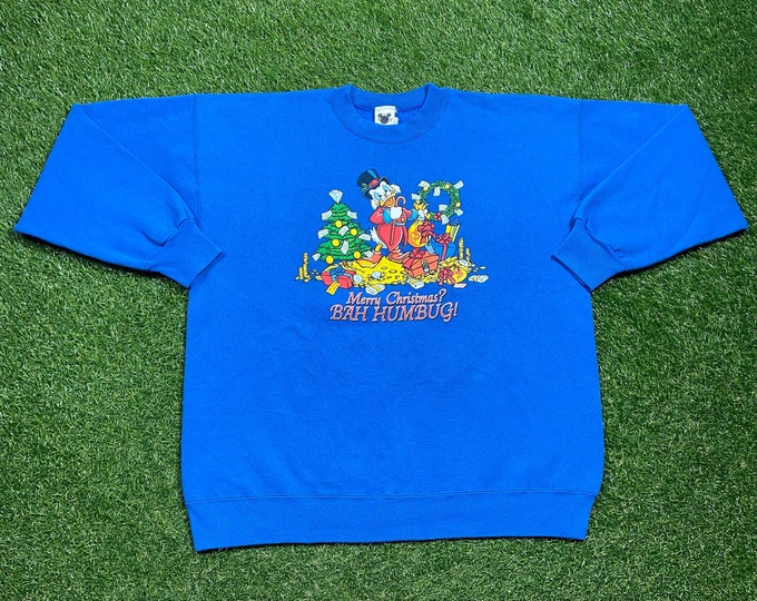 Vintage Scrooge McDuck Christmas Crewneck Sweatshirt Xtra Large XL Mickey Walt Disney World Magic Kingdom Disneyland Classic Rare 1990s 90s