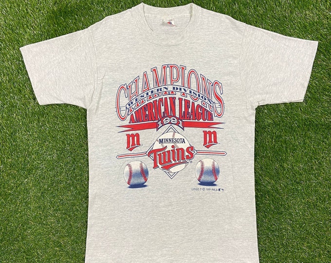 Vintage Minnesota Twins 1991 American League Champions T Shirt Tee Fruit of the Loom Made USA Size Large MLB Baseball 90s