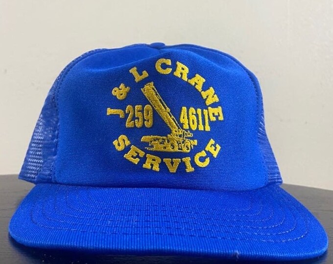 Vintage J&L Crane Service Snapback Hat Made USA OSFA Work Manufacture Trucking Shipping Work Construction 1990s 90s