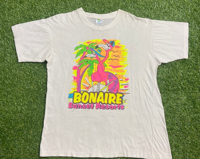 Vintage Bonaire Sunset Resort T Shirt Tee Casa Blanca Size Xtra Large XL Tourism Vacation Travel Caribbean Island Beach Resort 1990s 90s