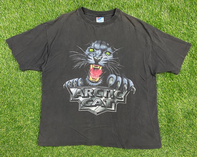 Vintage Artic Cat T Shirt Tee Hanes Made USA Size Xtra Large XL 1990s 90s All Over Big Cat Black Panther American Thunder