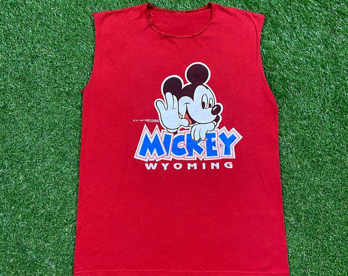 Vintage Mickey Mouse Wyoming Sleeveless T Shirt Tee Size Small S Walt Disney World Magic Kingdom Disneyland