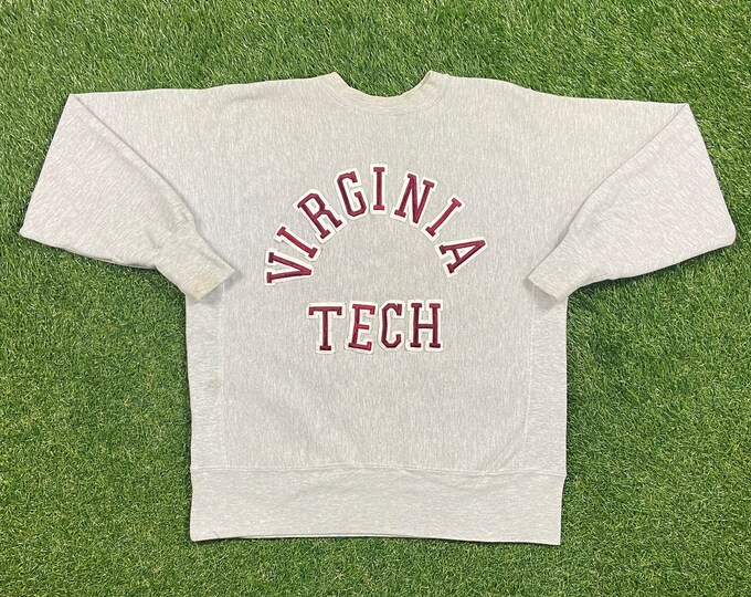 Vintage Virginia Tech University Spell Out Crewneck Sweatshirt Champion Reverse Weave Made USA Large Pull Over Oversized Comfy Cozy Warm
