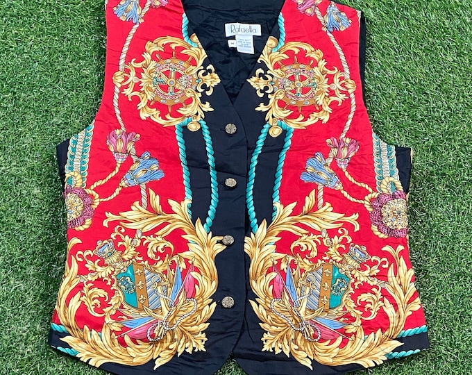 Vintage Artsy Red Vest Rafaella Size Medium M Fashion 1980s 80s Classic Quality