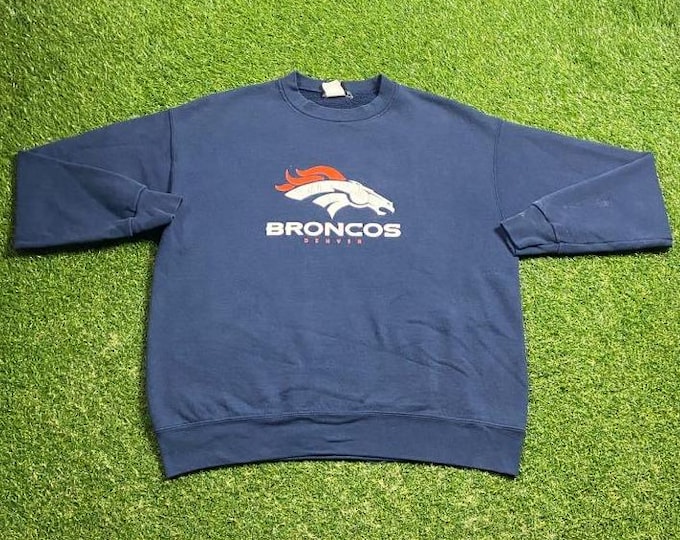 Vintage Denver Broncos Crewneck Sweatshirt Size Large L NFL Football Mile High Colorado Elway Pull Over Oversized 1990s 90s