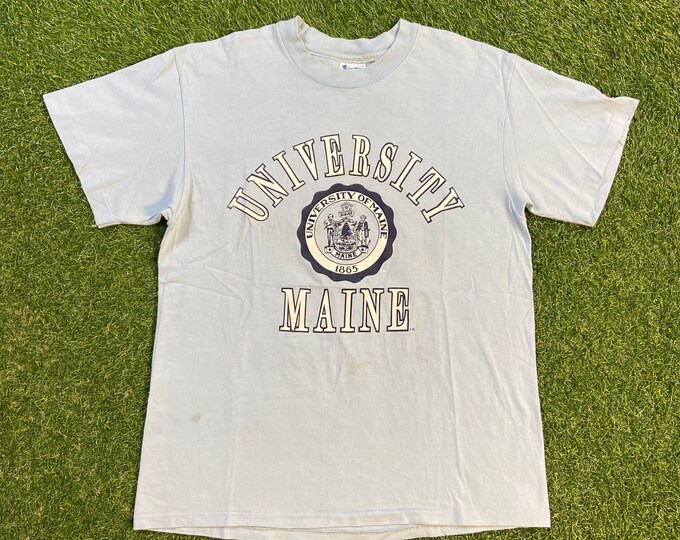 Vintage University of Maine T Shirt Tee Champion Made USA Size Large L Black Bear NCAA College Basketball New England 1990s 90s