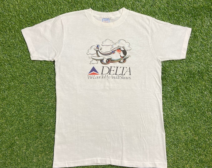 Vintage Delta Airlines T Shirt Tee Made USA Size Large L Flight Flying Airplanes Commercial Airline 1990s 90s Graphic