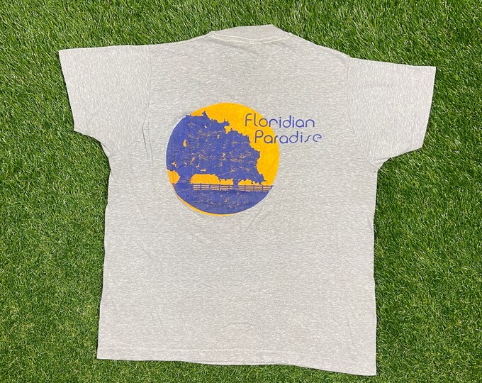 Vintage Floridian Paradise T Shirt Tee Fruit of the Loom Size Large L Florida Miami Orlando 1980s 80s