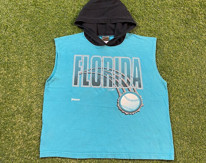 Vintage Florida Marlins Hoodie T Shirt Tee Jostens Made Usa Size Xtra Large XL MLB Baseball Miami 305 FL 1990s 90s