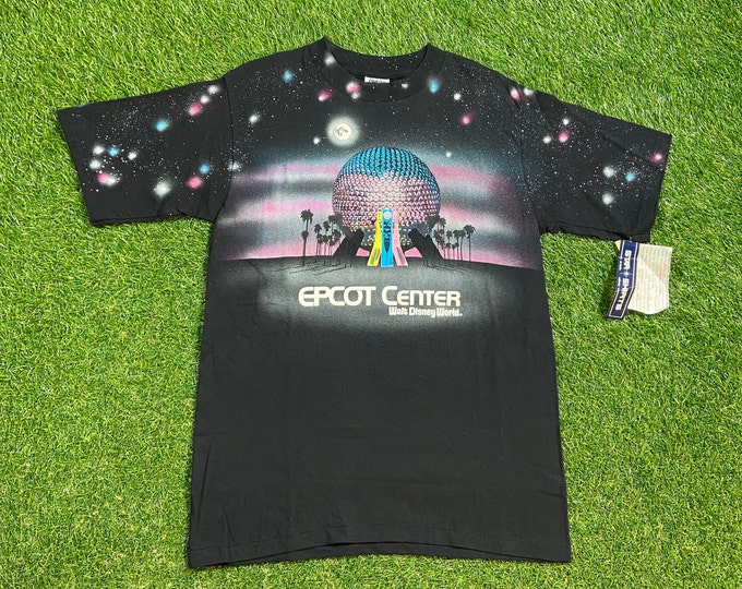 Vintage Epcot Center T Shirt Size Large Unique Handmade Galaxy Stars Neon Mickey Mouse WDW Disneyland 90s Deadstock Crazy 80s Rare NWT