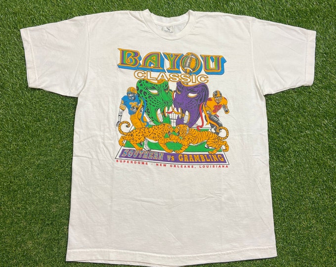 Vintage Bayou Classic T Shirt Tee Size XL Grambling State University Tigers vs Southern University Jaguars NCAA College Football 1990s 90s