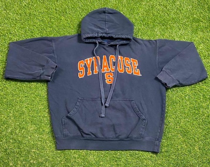 Vintage Syracuse University Hoodie Sweatshirt Size Large L New York Orangemen NCAA College Basketball Ny 1990s 90s Pull Over Oversized