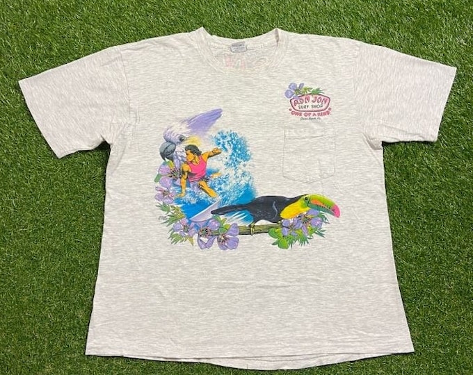 Vintage Ron Jon Surf Shop T Shirt Tee Made USA Size XXL 2XL Coco Beach Florida FL 1980s 80s Original Single