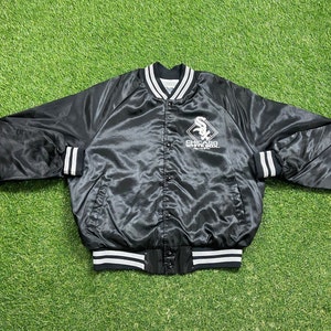 Vintage Chicago White Sox Satin Snap Jacket Chalk Line Made USA Size Large L Bomber MLB Baseball Illinois 1990s 90s