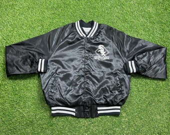 Vintage Chicago White Sox Satin Snap Jacket Chalk Line Made USA Size Large L Bomber MLB Baseball Illinois 1990s 90s