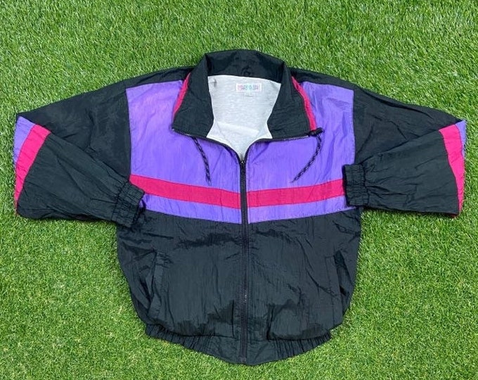 Vintage Marin Bay Windbreaker Zip Up Jacket Size Small S Streetwear Sport Active Wear Classic Multicolor Light Rain Coat 1990s 90s