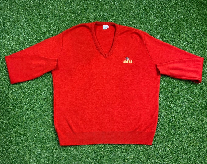 Vintage San Francisco 49ers V Neck Sweater Garan Made USA Size Large L NFL Football Montana Rice 1990s 90s