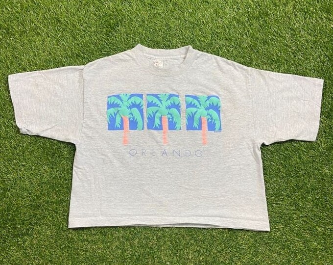 Vintage Orlando Florida Crop Top Shirt Tuff Tee Made USA Size Large UCF Magic Walt Disney World Tourist Travel 1990s 90s