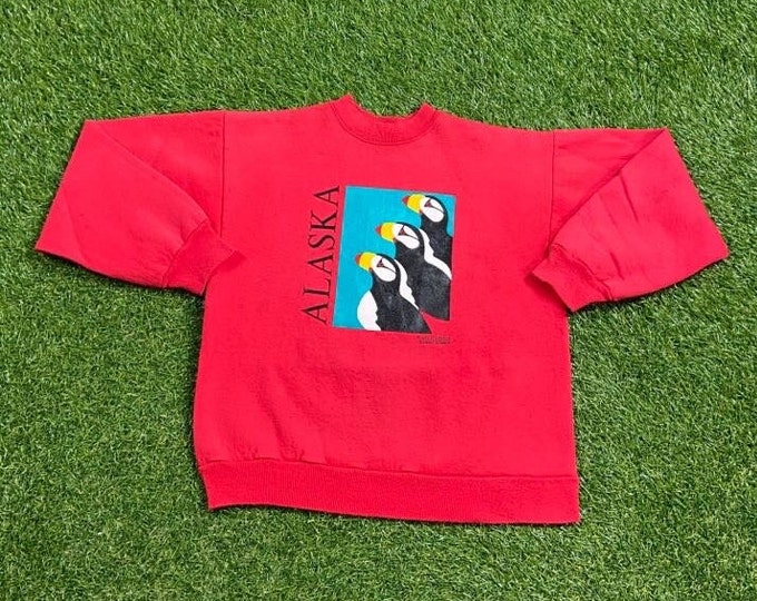 Vintage Alaska Crewneck Sweatshirt Hanes Made USA Size Youth Large L Northern Lights 1990s 90s Pull Over