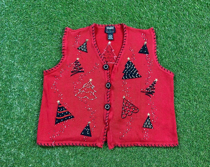 Ugly Christmas Vest Sweater Vintage Tacky Holiday Party Merry Santa Classic Holidays Size Large L Xmas Knit Classic Christmas Tree Ornaments