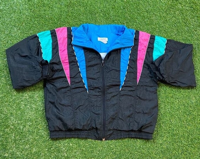 Vintage Graphic Windbreaker Zip Up Jacket Lavon Size Xtra Large XL Multicolor Streetwear Sport Active Wear Classic Light Rain Coat 1990s