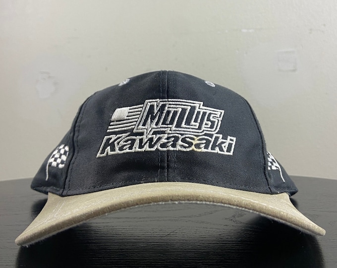Vintage Mully's Kawasaki Racing Snapback Hat Head to Toe OSFA Harley HOG 3D Motorcycle Biker 1990s 90s