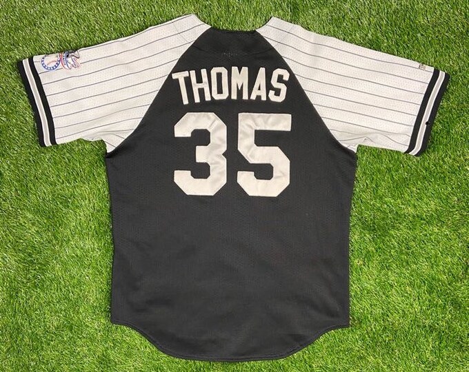 Vintage Chicago White Sox Frank Thomas #35 Baseball Jersey Majestic Made USA Large Illinois 1990s MLB American League 90s Baseball Classic