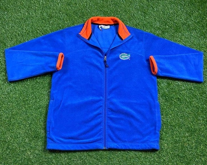Vintage Gators University of Florida Fleece Sweater Boca Classics Size Large L Swamp UF Orange Blue Alligator Gainesville Zip Up