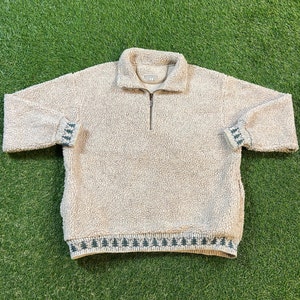 Vintage Beige Fleece Sweater Cold Water Creek Size Large L Quality Warm Winter Fashion Pull Over Oversized