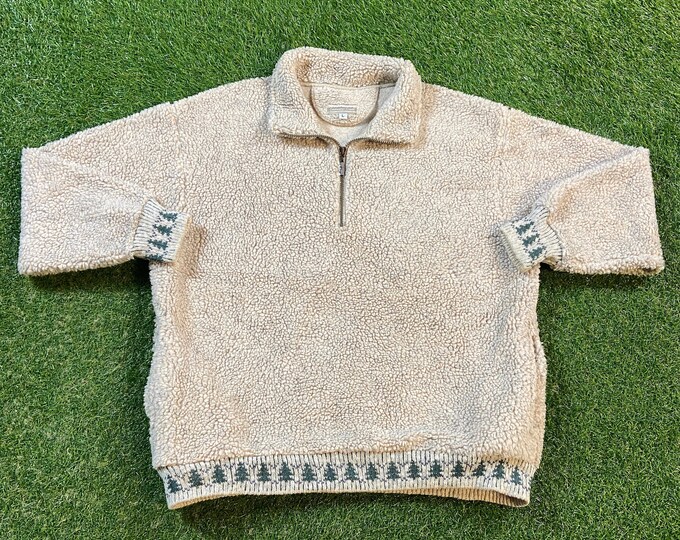 Vintage Beige Fleece Sweater Cold Water Creek Size Large L Quality Warm Winter Fashion Pull Over Oversized