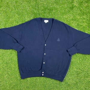 Vintage Izod Cardigan Sweater Size 3X Made USA Blue 1980s 80s Designer Paris Streetwear Comfy Button Down