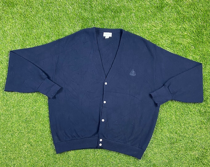 Vintage Izod Cardigan Sweater Size 3X Made USA Blue 1980s 80s Designer Paris Streetwear Comfy Button Down