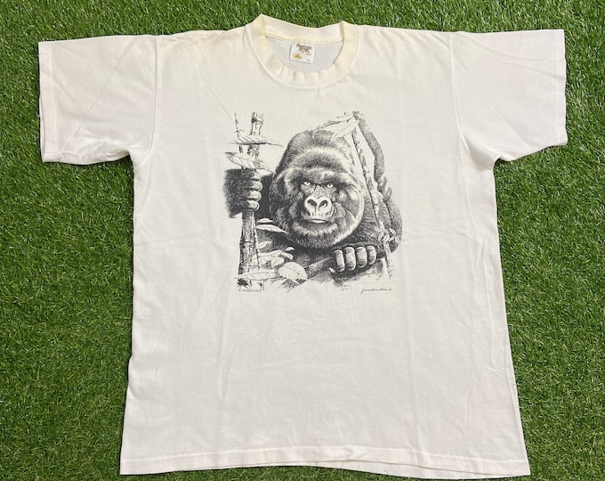 Vintage Gorilla T Shirt Tee Made USA Size Xtra Large XL Ape Primate Jungle Animal Planet Habitat Rare 1990s 90s