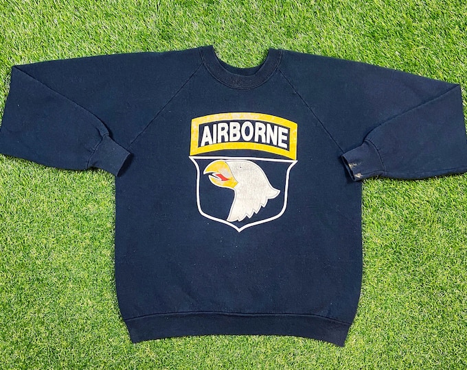 Vintage Airborne Crewneck Sweatshirt Fruit of the Loom Made USA Size Large L United States Air Force Military Army Marines Navy 1990's 90's