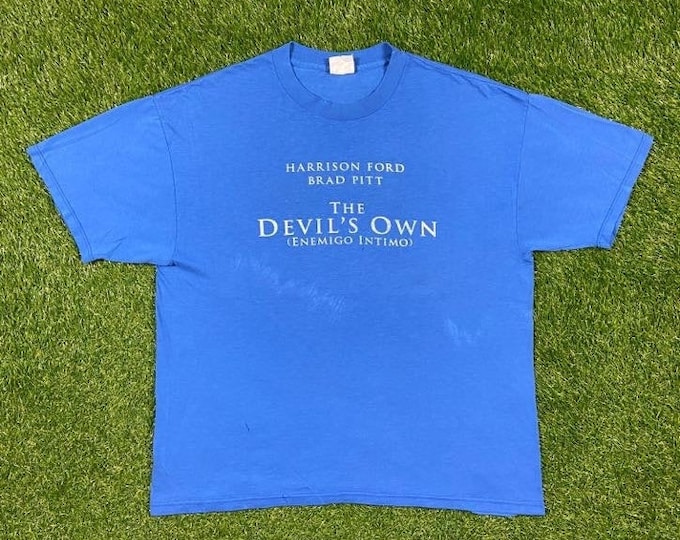 Vintage The Devil's Own 1997 Film T Shirt Tee Hanes Heavyweight Made USA Size Xtra Large XL Brad Pitt Harrison Ford Columbia Pictures 1990s
