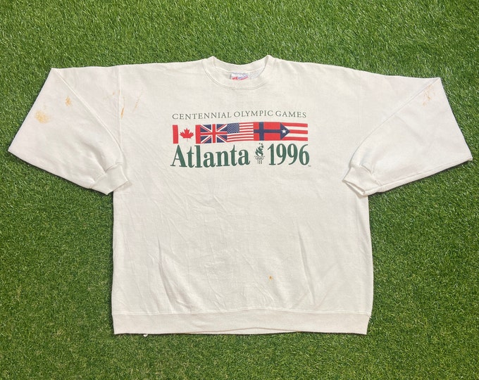 Vintage 1996 Olympics Atlanta USA Crewneck Sweatshirt Hanes Made Usa Xtra Large XL Torch 1990s 90s ATL Georgia Pull Over Oversized As Is