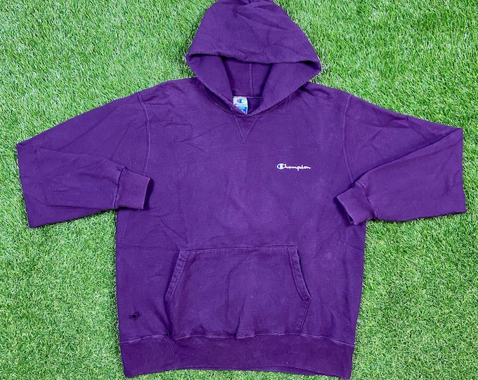 Vintage Plain Purple Champion Hoodie Sweatshirt Size Xtra Large XL Quality 1990's Oversized Great Fit Made USA Original 90s Pull Over Plum