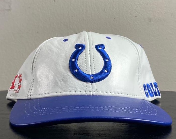 Vintage Indianapolis Colts Leather Strap Back Hat Made Usa OSFA NFL Football Indiana Peyton Manning 1990s 90s