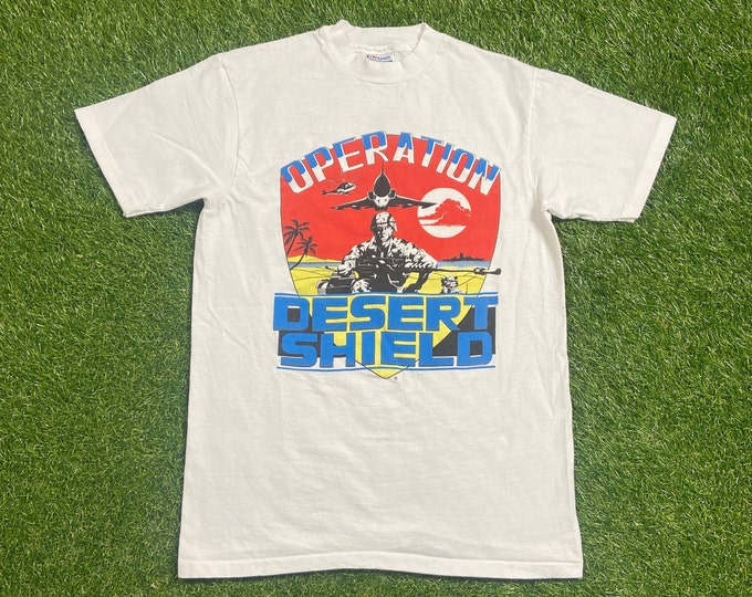 Vintage Operation Desert Shield T Shirt Tee Made USA Size Medium M United States Navy Marines Army United States Military Veteran 1990s 90s