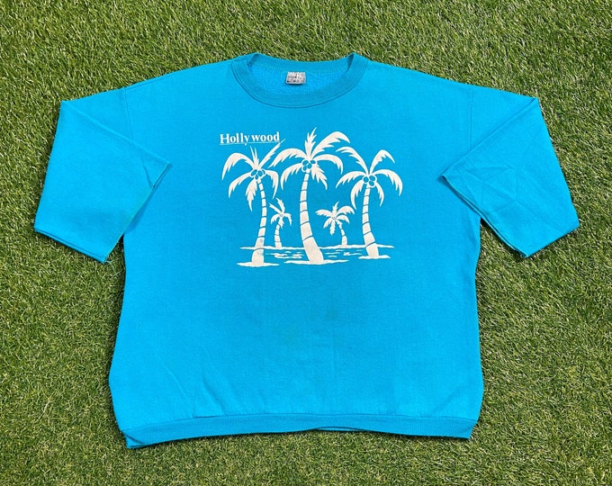 Vintage Hollywood Crewneck Sweatshirt Size Xtra Large XL Miami Florida Beach 1990s 90s Pull Over Oversized