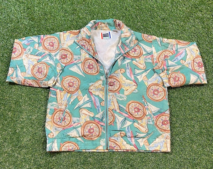 Vintage Graphic Windbreaker Zip Up Jacket EVR Size Medium M Multicolor Streetwear Sport Active Wear Classic Light Rain Coat 1990s
