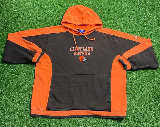 Vintage Cleveland Browns Hoodie Sweatshirt Reebok Size Medium M NFL Football Ohio Cavs 1990s Orange 90s Dog Pound Pull Over