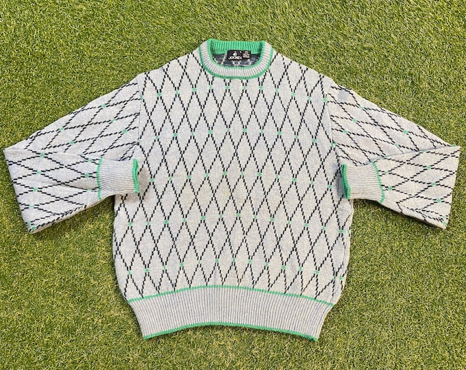 Vintage Multicolor Knitted Crewneck Sweater Jockey Size Large L Quality Cool Pattern Warm Winter Fashion Pull Over Oversized 1990s 90s