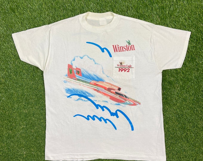 Vintage Winston Eagle 1992 T Shirt Tee Size Large L Sport Racing Stripe Car Race 1990s 90s NASCAR Dale Cigarette Smoking All Over Print