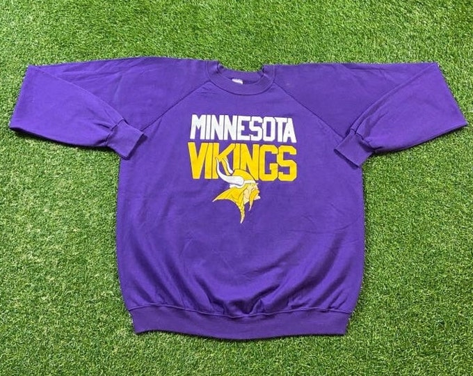 Vintage Minnesota Vikings Crewneck Sweatshirt Trench Made USA Size Xtra Large XL NFL Football Randy Moss 1980s 80s Pull Over