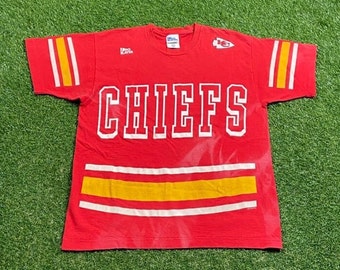 Vintage Kansas City Chiefs T Shirt Tee Pro Player Made USA taille grand L NFL Football AFC Missouri Mahomes éliminatoires classique des années 1990 des années 90