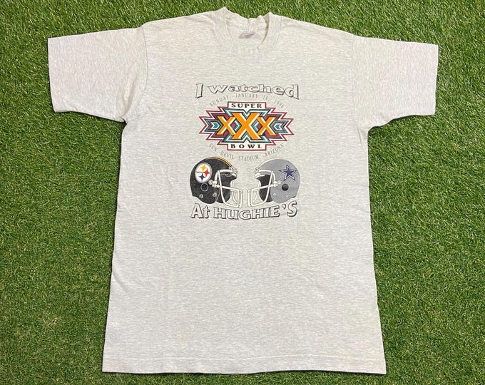 Vintage Dallas Cowboys vs Pittsburgh Steelers T Shirt Tee Made USA Size Large L Super Bowl XXX 1996 NFL Football Deion Sanders 1990s 90s