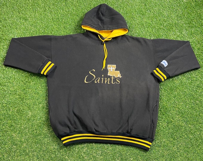 Vintage New Orleans Saints Hoodie Sweatshirt Size Xtra Large XL NFL Football Louisiana Drew Brees 1990s 90s Pull Over Oversized