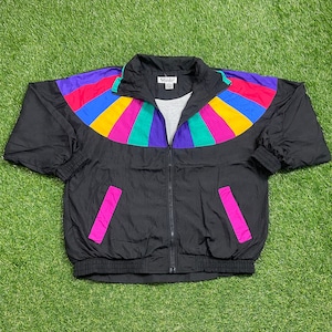 Vintage Graphic Windbreaker Zip Up Jacket Slade Size Medium M Multicolor Streetwear Sport Active Wear Classic Light Rain Coat 1990s