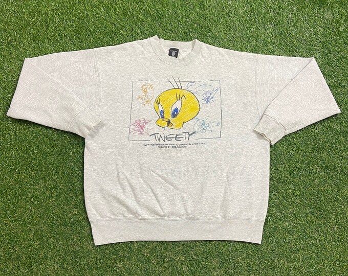 Vintage Tweety Bird Crewneck Sweatshirt Made USA Size Xtra Large XL Looney Tunes Warner Bros Bugs Bunny 1990s 90s Pull Over Oversized